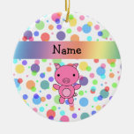 Personalized name cute pig rainbow stripes christmas ornament