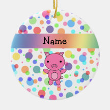 Personalized name cute pig rainbow stripes christmas ornament