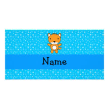 Personalized name fox blue stars customized photo card