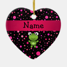 Personalized name frog black pink polka dots ornaments