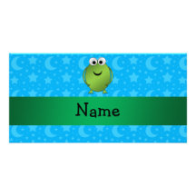 Personalized name frog blue stars and moons personalized photo card