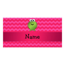 Personalized name frog pink chevrons custom photo card
