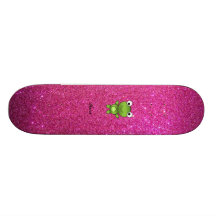 Personalized name frog pink glitter skateboard