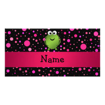 Personalized name frog pink polka dots photo card