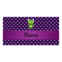 Personalized name frog purple diamonds pattern picture card