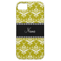 Personalized name gold yellow damask iPhone 5 cases