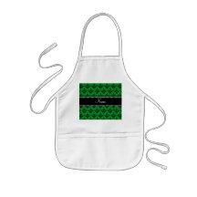 Personalized name Green black damask Aprons