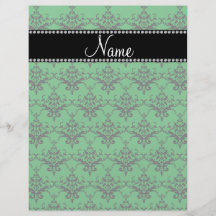 Personalized name Green black damask Flyers