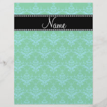 Personalized name Green blue damask Flyer