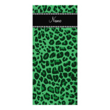 Personalized name green leopard pattern rack card template