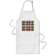 Personalized name green red plaid aprons