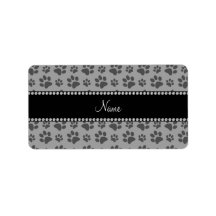 Personalized name grey dog paw prints custom address label
