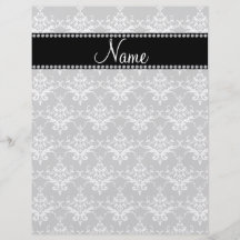 Personalized name grey white damask flyers