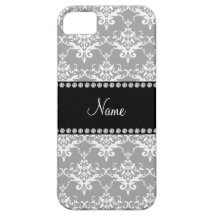 Personalized name grey white damask iPhone 5 cases