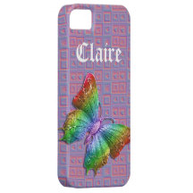 Personalized Name Hearts 3D Butterfly Purple Pink iPhone 5 Case