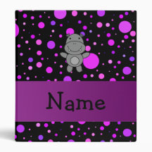 Personalized name hippo purple polka dots 3 ring binders