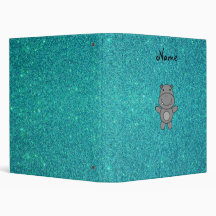 Personalized name hippo turquoise glitter vinyl binders