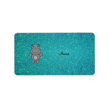 Personalized name hippo turquoise glitter custom address label