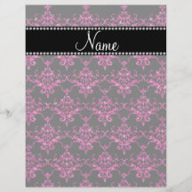 Personalized name hot pink glitter damask full color flyer