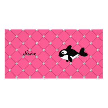 Personalized name killer whale pink diamonds photo card template