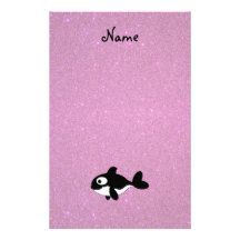 Personalized name killer whale pink glitter personalized stationery