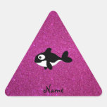 Personalized name killer whale pink glitter triangle stickers
