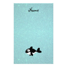 Personalized name killer whale turquoise glitter personalized stationery