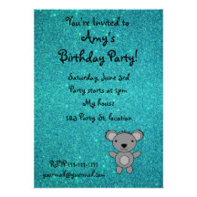 Personalized name koala turquoise glitter personalized announcement