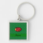 Personalized name ladybug green hearts key chain
