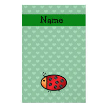 Personalized name ladybug green hearts stationery