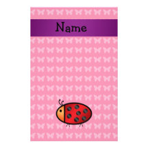 Personalized name ladybug pink butterflies customized stationery