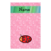 Personalized name ladybug pink floral pattern stationery paper