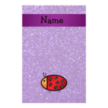 Personalized name ladybug purple glitter stationery