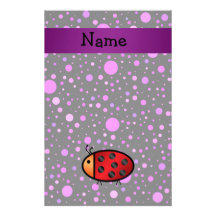 Personalized name ladybug purple polka dots stationery
