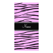 Personalized name Light pink zebra stripes Photo Card Template