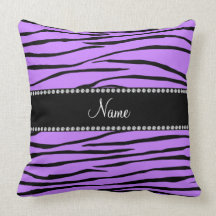 Personalized name light purple zebra stripes throw pillows