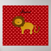 Personalized name lion red hearts poster