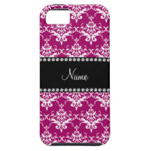 Personalized name magenta pink damask iPhone 5 case