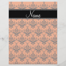 Personalized name Orange black damask Flyers