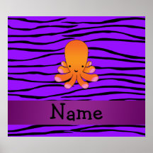 Personalized name orange octopus purple zebra print