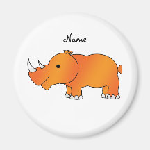 Personalized name orange rhino fridge magnets