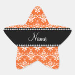 Personalized name orange white damask star sticker