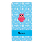 Personalized name owl blue snowflakes shipping labels