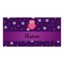 Personalized name owl snowflakes stars personalized photo card