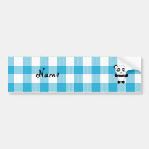 Personalized name panda blue picnic checkers bumper sticker