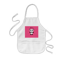 Personalized name panda pink hearts apron