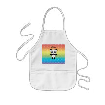 Personalized name panda rainbow hearts aprons