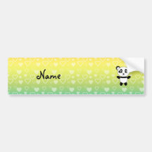 Personalized name panda rainbow hearts bumper sticker