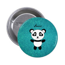 Personalized name panda turquoise glitter pinback buttons
