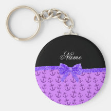 Personalized name pastel purple anchors bow keychains